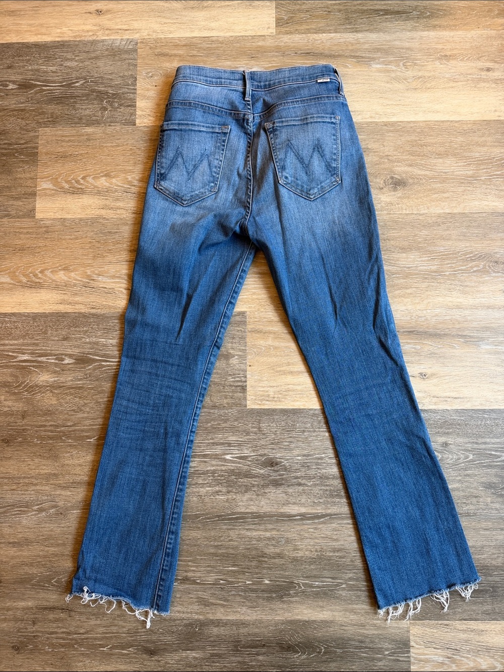 MOTHER Mid Blue Flare Jeans with Raw Hem - Picture 4 of 4